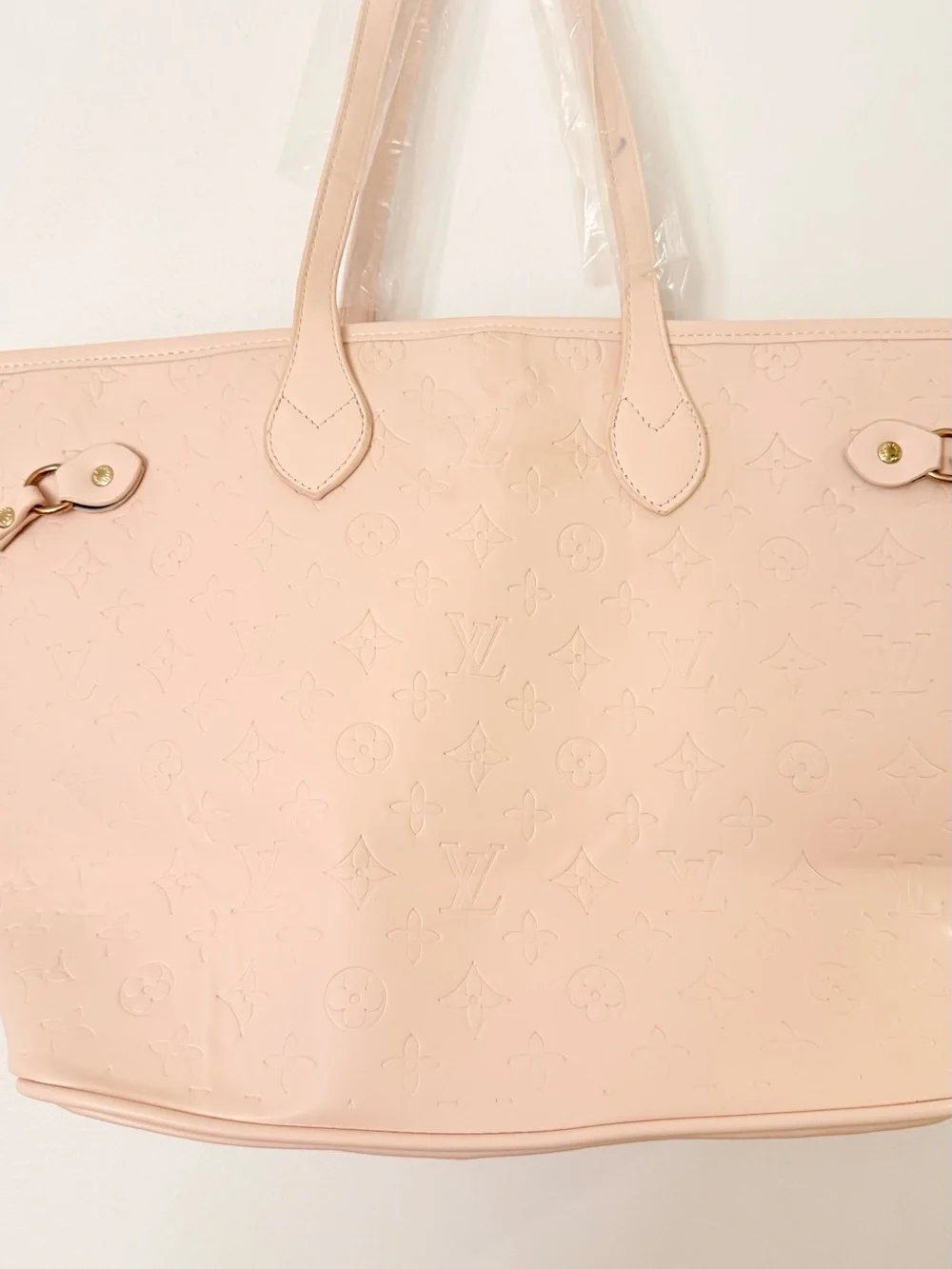 Elegant Blush Pink Embossed Tote Bag with Gold Accents